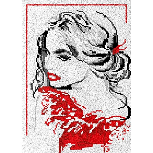 Sexy Woman Latch Hook Rug Kit Carpet Mat Needlework DIY Tapestry Yarn Hooking Craft with Crochet Color Pre-Printed Pattern Design for Adult Kid Crocheting Home Decoration (C 80 * 115cm)