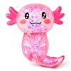 Sezua Glitter Axolotl Squishy, Pink Stretchy Fidget and Squeeze Toy
