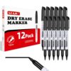 SFAIH Black Dry Erase Markers Fine Tip, 12 Pack, 1-2mm Line, Low Odor