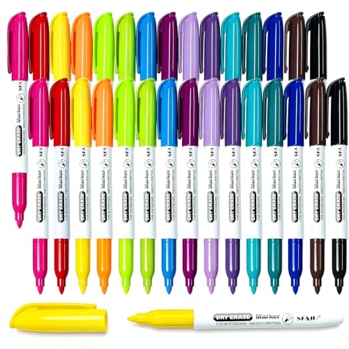 SFAIH Fine Tip Dry Erase Markers, 30 Pack, 15 Colors, Low Odor, Non-Toxic