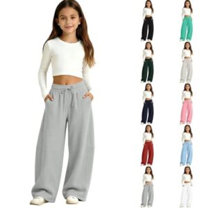 Sfascumop Kids Clothes,Kids Clothes Girls Sweatpants Baggy Barrel Wide Leg Pants Drawstring Casual Sweat Trousers with Pockets 5-15 Years Dark Gray 120=5-6 Years