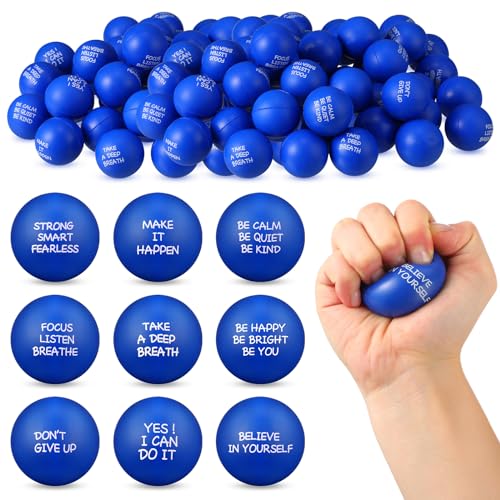 Shappy 54 Pcs Inspirational Stress Relief Balls Motivational Stress Ball Encouraging PU Bulk Balls for Adults Small Therapy Fidget Relief Toys for Valentines Gifts (Blue)