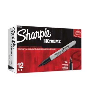 Sharpie Extreme Permanent Markers, Fine Point, Black, 12 Count - Fade Resistant (Pack of 12)