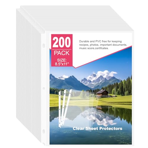 Sheet Protectors 200 Pack - Top-Loading Plastic Binder Sleeves for 8.5" x 11" Paper, Glare-Reducing Textured Surface, Reinforced 3-Hole Edges, Non-Stick & Acid-Free for Home, School & Office
