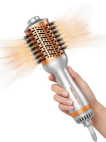 SHEGLAM Hair Mini Blow Dryer Brush, Travel Dual Voltage 120V-240V Hot Air Brush Styler, 35000 RPM Hair Dryer Brush with 2 Heat Settings for Smooth Anti-Frizz Blowouts, Adds Shine, Volume & Fullness