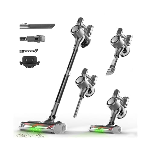 Shieal Cordless Stick Vacuum Cleaner - 45KPA Powerful Suction Vacuum with 45 Min Runtime, Detachable Battery, Anti-Tangle & 1.5L Dust Cup, 8 in 1 Vacuum Cleaner for Pet Hair, Carpet, HardFloor, Silver