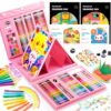 Shuttle Art 335 Piece Kids Art Set, Multi-Media Art Supplies, Gift Art Kit with Trifold Easel, 2 Drawing Pads, 2 Coloring Books, Oil Pastels, Crayons, Watercolors, Markers, Colored Pencils (Pink)