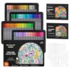 Shuttle Art Fineliner Colored Pens, 100 Colors 0.38mm Fine Point Pens with Stencils & Adult Coloring Books for Coloring, Drawing, Detailing, Writing Note Taking Calendar and Journal Art Projects