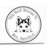 Siberian Husky Peeking Dog Book Lover Stamp, Duo Hand Mount, 1-5/8 Round
