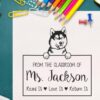 Siberian Husky Peeking from the Classroom of Stamp, Duo Hand Mount