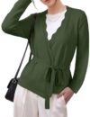 Sidefeel Fall Sweaters for Women Long Sleeve Wave Wrap V Neck, Green, 2XL