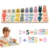 Silicone Montessori Number Puzzle Toys for Toddlers, Counting & Shape Sorting Educational Toy for 3 4 5 Year Old Boys Girls, Preschool Math Learning Board Gift, Colorful Silicone Stacking Toy