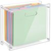 SiliFine Clear Acrylic Hanging File Organizer Box with Handles, 13.6 x 10.4 x 5.1 Inches Narrow Desktop Document Holder for Letter A4 Size, Paper Storage Rack for Desk Office Home