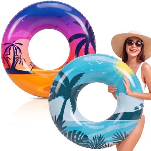 Silipull 2 Pcs Pool Float Adult Large Pool Tube Sunrise Sunset 47.24 Inches Inflatable Swimming Inner Tubes Floats Swimming Ring for Summer Beach Party Lake River Party Decoration Toys