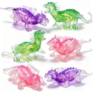 Silipull 6 Pack Dragon Squeeze Toys, TPR Soft Stretchy Fidget Sensory Dinosaur Toys for Stress Anxiety Relief, Animal Birthday Party Favors, Summer Travel, Christmas, Classroom Prizes for Kids Adults