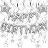 Silver Happy Birthday Balloons Banner With Silver Star Hanging Swirl Decorations, Star Foil Balloons For Happy Birthday Decorations Women, Men