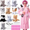 Simgoing 47 Pcs Halloween Cat Stuffed Bulk Soft Cuddly Kitten Plush Animals Sets with Hair Curlers Glasses Hair Clips Cat Fluffy Stuffed for Christmas Birthday Pet Party Favors (Standing)