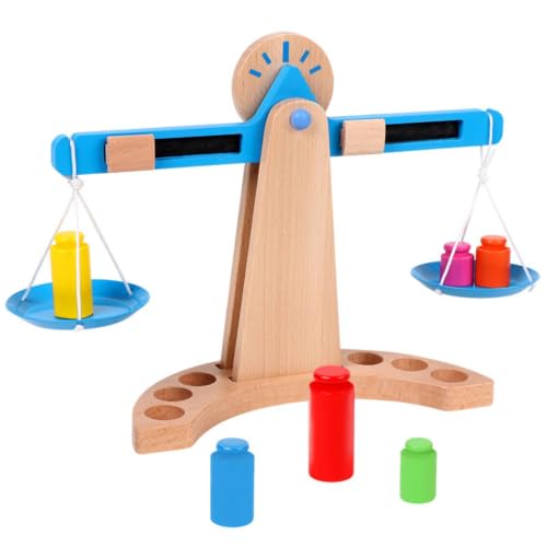 Simhoa Children Balance Scale Educational Balance Scale Toy with Beechwood Horizontal Arm Hanging Trays Weight Pieces Organized Slots Safe Finish Suitable for Kindergarten Math Centers Home Play