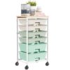 Simple Trending 6 Drawers Rolling Cart with Wheels & Wooden Tabletop, Green
