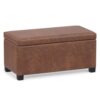 SIMPLIHOME Dover 36" Wide Vegan Leather Storage Ottoman in Brown