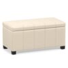 SIMPLIHOME Dover 36" Wide Vegan Leather Storage Ottoman in Satin Cream