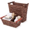 Singhoow 2 Pcs Wicker Basket Set, Laundry Hamper for Bathroom,Light Brown
