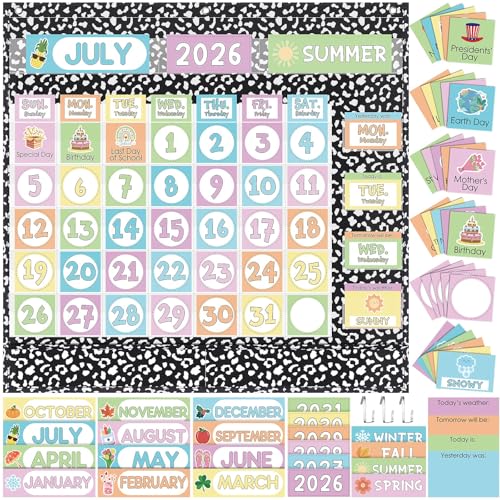 Sinload Classroom Calendar Pocket Chart Set Calendar Bulletin Board Set Seasons Festival Weather Pocket Chart for Classroom Decoration with 3 Metal Hooks Back to School Supplies (Composition,Black)