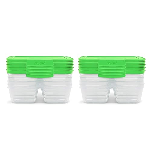 Sistema Nest It Meal Prep Food Storage Containers with Lids, 10-Pack of 3.7-Cup Containers with 2 Divided Compartments, Airtight & Leak-Resistant, Dishwasher, Microwave, & Freezer-Safe, BPA-Free