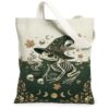 Skeletal Amphibian Witch Art Autumn Canvas Tote Bag 13x15 Inch