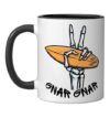 Skeleton Hand Surfboard surfer slang, gnar-gnar Ceramic Mug, Black/White, 11oz