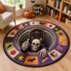 Skeleton Teacher Round Rug Halloween Classroom Hole Optical Illusion Area