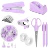 SKYDUE Purple Desk Accessories, Stapler and Tape Dispenser Set,10PCS