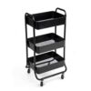 Slim 3-Tier Rolling Storage Cart, Metal Utility Cart on Casters, Slide Under Desks or Counters, Keep Daily Essentials Visible and Within Arm's Reach，Rich Black