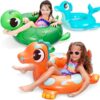 SLOOSH 3-Pack Inflatable Pool Tubes Floats - Dinosaur & Sea Turtle & Dolphin Swimming Rings for Kids Toddler, Pool Beach Water Float Party in Summer Decorations 32"