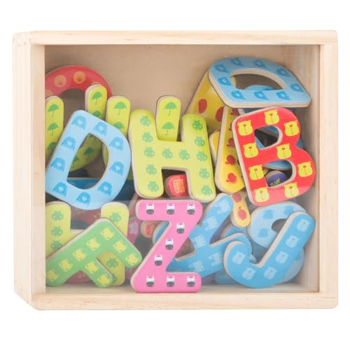 Small Foot Wooden Toys, Colorful Wooden Magnetic Letters in A Travel Box 37 Piece for Learning The Alphabet & Spelling First Words Educational Toy Designed for Ages 3+, Multi, Standard Size