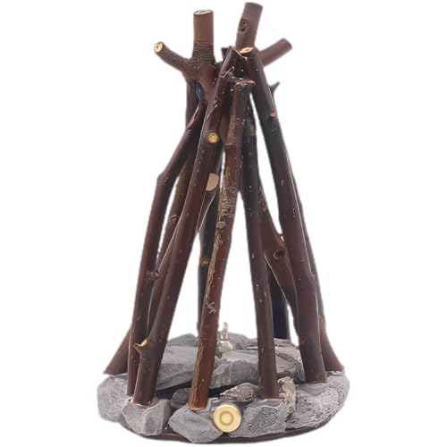 Small Size Tree Branch & Stone Warm Light, LED Burning Campfire Night Light, Creative Retro Decorative Handmade Tree Branch Shape, 3D Desktop Ornament for Homestays, Three Modes, Retro Cozy Decor