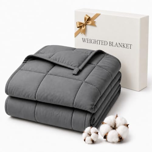 Smart Queen Cooling Weighted Blanket for Adults 15 lbs, 48"x72" Twin Size Heavy Blanket for Sleeping, Soft Breathable Cotton with Glass Beads, Machine Washable, Grey (Fits 120-160 lbs)