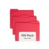 Smead File Folder, 1/3-Cut Tab, Assorted Positions, Letter Size, Red, Value Filing Products, 100 per Box