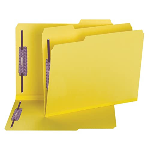Smead Pressboard Fastener File Folder with SafeSHIELD Fasteners, 2 Fasteners, 1/3-cut Tab, 2" Expansion, Letter Size, Yellow, 25 Per Box (14939)