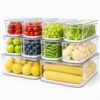SMRCAD 10 Pack Clear Fridge Organizer Bins with Drain Trays - Stackable