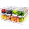 SMRCAD 6 Pack Clear Fridge Organizer Bins with Drain Trays - Stackable