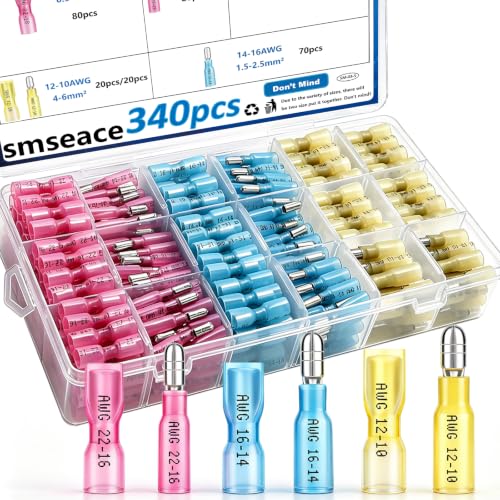 smseace 340PCS Heat Shrink Bullet Connectors Assortment Kit 22-10AWG Waterproof Bullet connectors Heat Shrink Female&Male Terminal for Automotive Boat Stereo Industrial Equipment