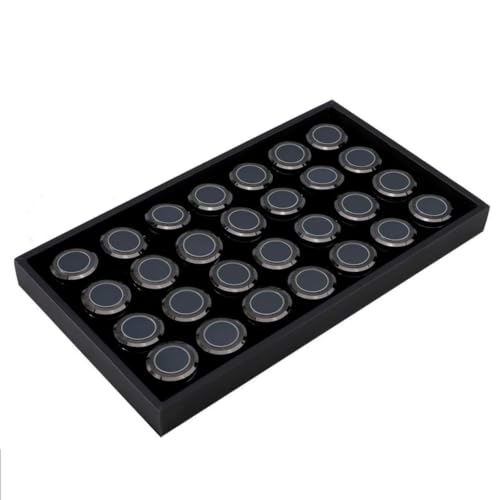 SM SunniMix Jewelry Display Tray Featuring 28 Insert Cups Gemstone Organizer Jewel Holder Display Case Insert Low Profile Alloy, Inner Ring Textured Style, Small Size, 28 Pieces With Tray, Black