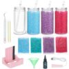 Snoverre 4 Pack 16 Oz Acrylic Rhinestone Snow Globe Tumbler DIY Starter Kit, Double Wall Plastic Pre-Drilled Snowglobe Tumbler Supplies Craft Tool Set with Clear Rhinestone