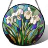 Snowdrop Flowers Stained Glass Style Suncatcher, Window Hanging Decor, Acrylic Jigsaw Puzzle, Gift for Teachers, 7.4 in, 83 Pieces Irregular Pieces