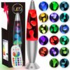 Soarling 17 Colors LED Liquid Motion Lamps Multi Color Changing Table Retro Lamp for Kids Adults Bedroom Office Decor, 13.5 Inch Small Silver Relax Night Light Sensory Mood Nightlight with 8H Timing