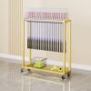 SOBS Rolling Badminton Racket Storage Rack, Heavy‑Duty Metal Sports Equipment Display Cart with Universal Wheels & Bottom Mesh Shelf for Gym Club Home(Gold,1 Tier)