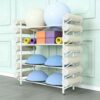 SOBS Rolling Yoga Equipment Storage Rack, Heavy‑Duty Metal Gym Organizer Cart for Yoga Mats, Exercise Balls, Balance Trainers, Foam Rollers & Yoga Blocks for Studio Home Gym(White)