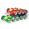 Soda Can Organizer & Dispenser for Refrigerator, Double Layer Automatic Rolling Drink Organizer with Handle, Collapsible Space Saving Anti Slip PET Soda Can Holder for Fridge & Pantry