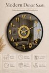 SODEF 15.7 in Mirrored Wall Clock with Real Mirror, Modern Design, Durable ABS Polymer, Easy to Wipe Surface, Black Gold - siyah-Gold-füme-arapça